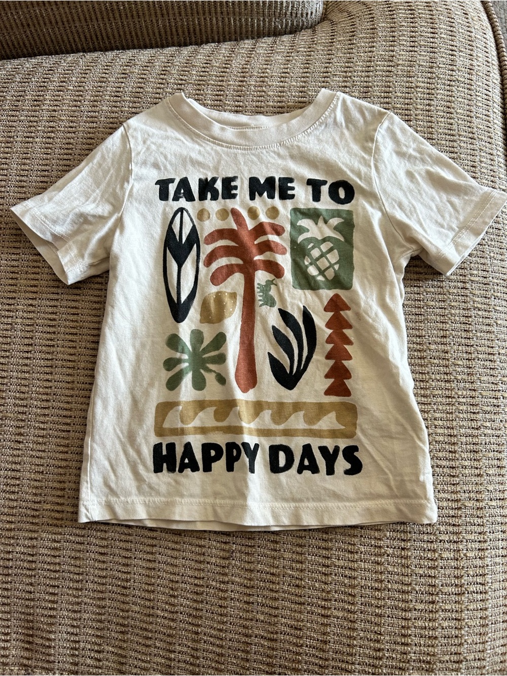 H&M ‘Take Me To Happy Days’ Kids Graphic Tee Cream with Multi-Color Print 2T-3T